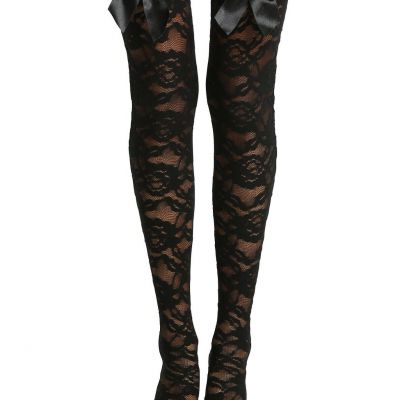 HOT TOPIC FASHION BLACKHEART BLACK 3D BOW TOP LACE  THIGH HIGH STOCKINGS  ML SM